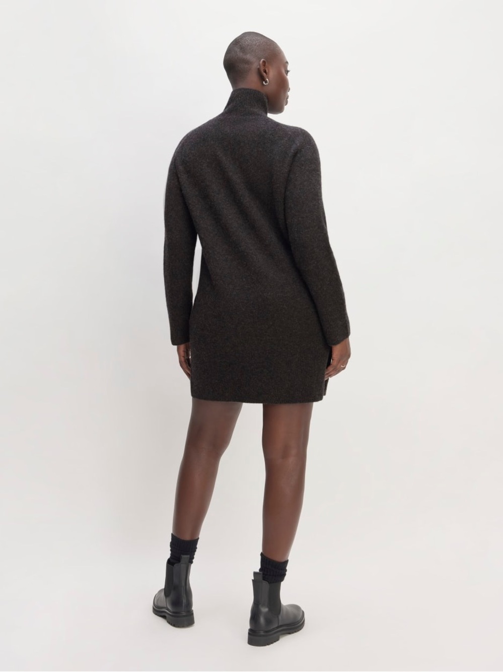 Everlane the Cozy Stretch Turtleneck Sweater Dress Grey wool blend L - Picture 2 of 7